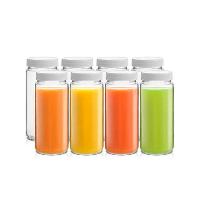JoyJolt Glass Canning Juice Bottles with Lids, Set of 8