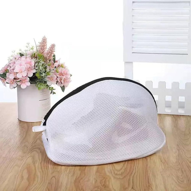 2Pcs Mesh Laundry Shoe Bag for Washing Machine, White with Black Trim, Protective Wash Bag (2, Large)