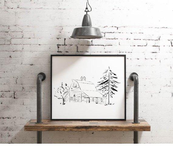 Custom Sketch of our Wedding Venue, White Willow Farm
