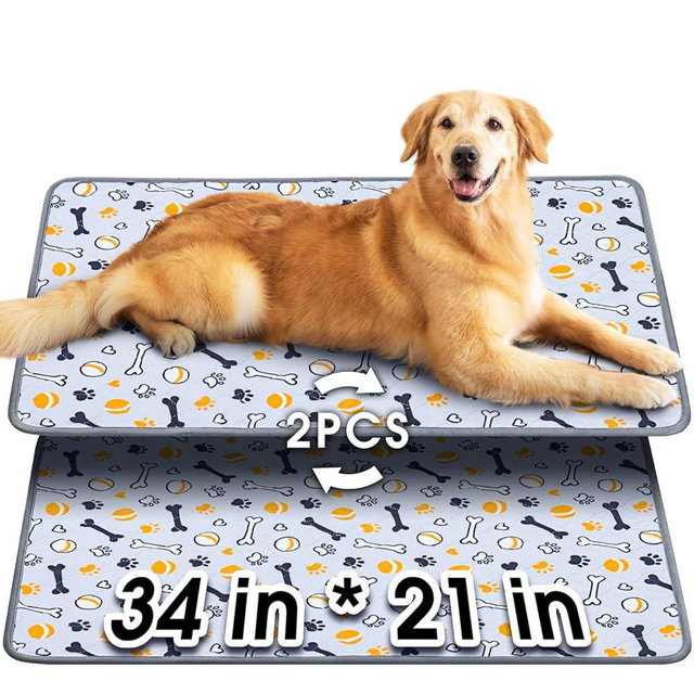 Hompet Washable Pee Pads for Dogs, 34"x21", 2-Pack Thick Heavy Absorbency Reusable Pee Pads Prevent Leakage Non-Slip, Pet Training Pads for Puppy Playpen, Crate, Potty, Floor, Bed, Sofa