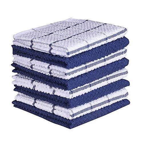 Amour Infini Cotton Terry Kitchen Dish Cloths Set of 8 (12 x 12 Inches), Blue