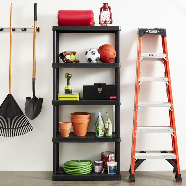 Gracious Living Multipurpose 5 Shelf Fixed Height Ventilated Medium Duty Storage Unit for Indoor Outdoor Home or Garage Organization, Black