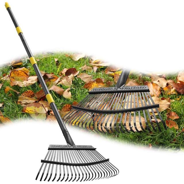 Rake, 65 Inch Long Handle,18 Inch Wide Large Garden Rake for Leaves, Metal Garden Rake Heavy Duty Yard Leaf Rake for Kids Lawn with Long Handle, Garden Leaf Rake for Debris Leaves