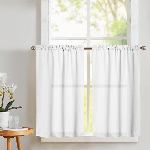 Vangao White 45 Inch Tier Curtains Cafe Curtains 2 Panels/pack - White