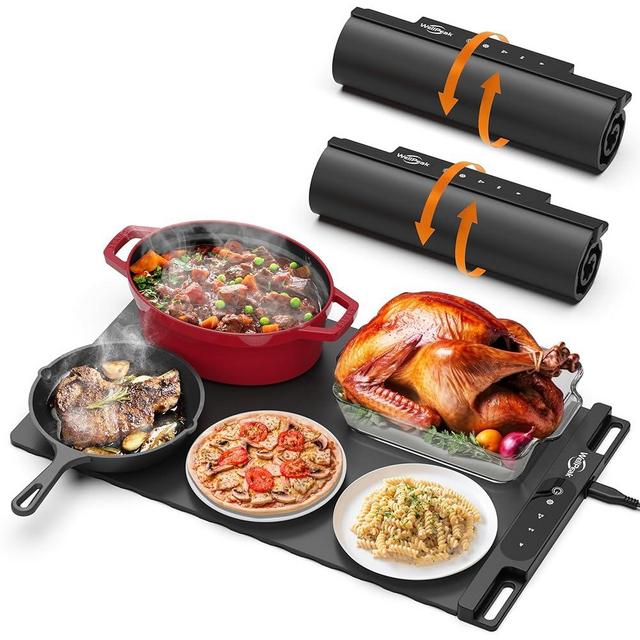 WELLPEAK Electric Warming Mat for Food (2-Pack)-Full Surface Fast Heating Silicone Warmer Tray with 3-Level Temperature, Auto-Off, Raised Feet for Table Protection, for Gatherings,Parties,Home Buffet