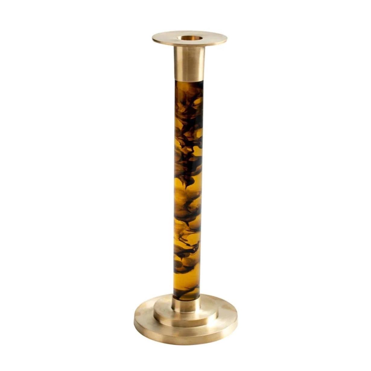 Large Brass & Resin Candlestick in Tortoiseshell - 1 Each