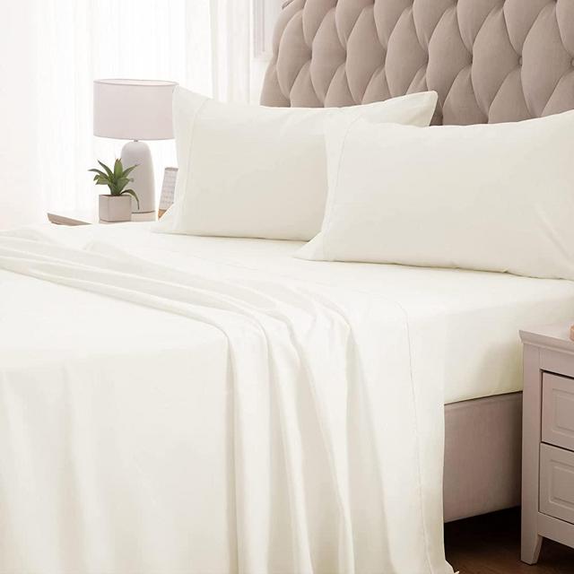 SLEEP ZONE Super Soft Cooling Queen Bed Sheets Set 4 Piece - Easy Care Fitted Flat Sheet & Pillowcase Sets - Wrinkle Free, Fade Resistant, Deep Pocket 16" (Beige, Queen)