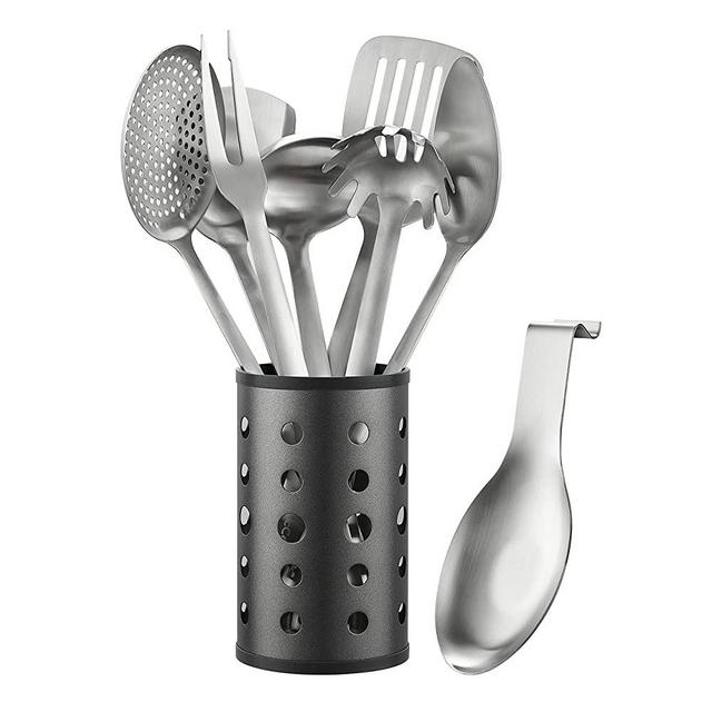 McCook MC60 Kitchen Utensil Set, Stainless Steel Cooking Utensils Sets, 9-Piece Kitchen Turner, Serving Spoon, Ladle, Skimmer Spoons, Fork, Pasta Server,Spoon Rest and Holder