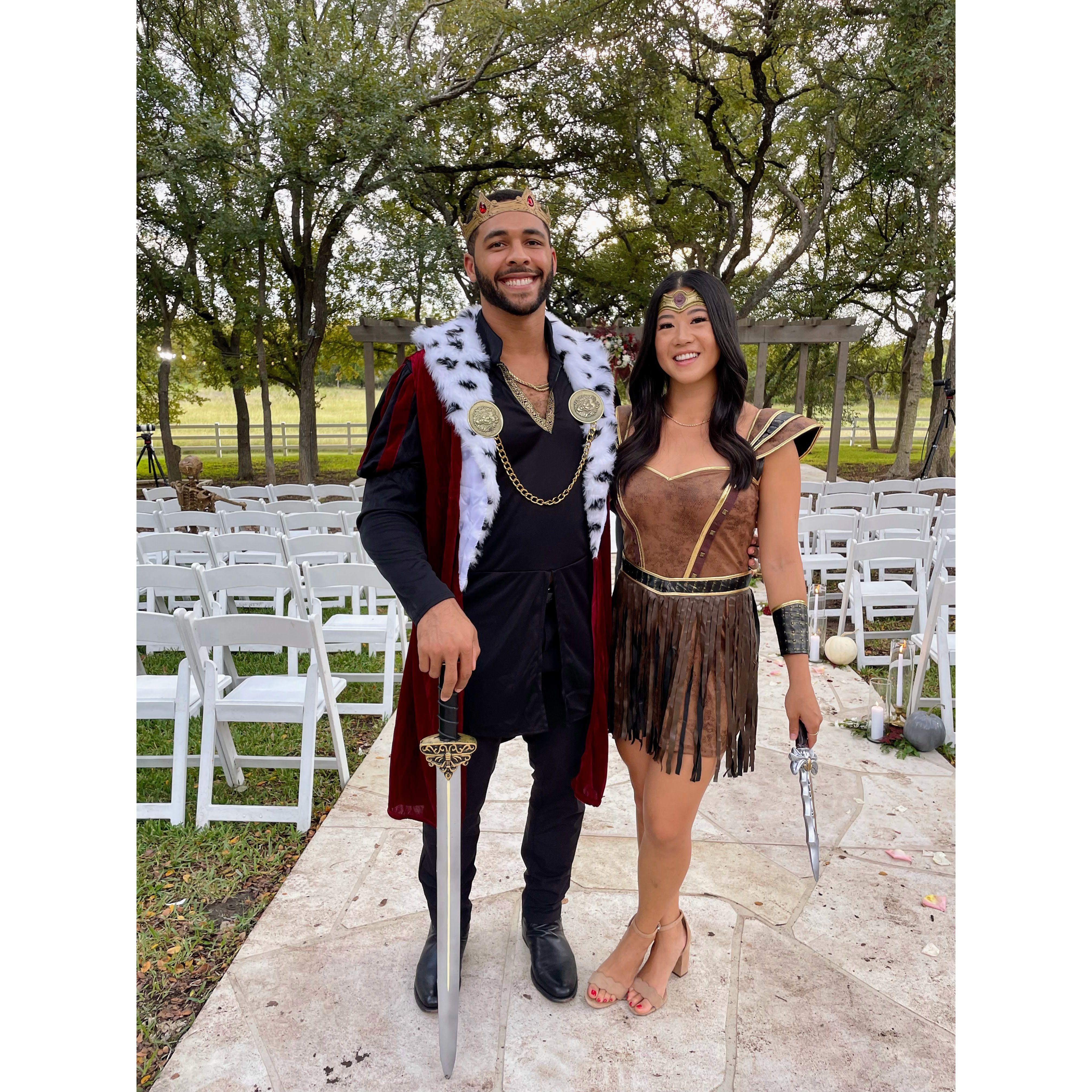 Jenn's wedding was Halloween themed. Haley and Bradley dressed as medieval times King and princess warrior.