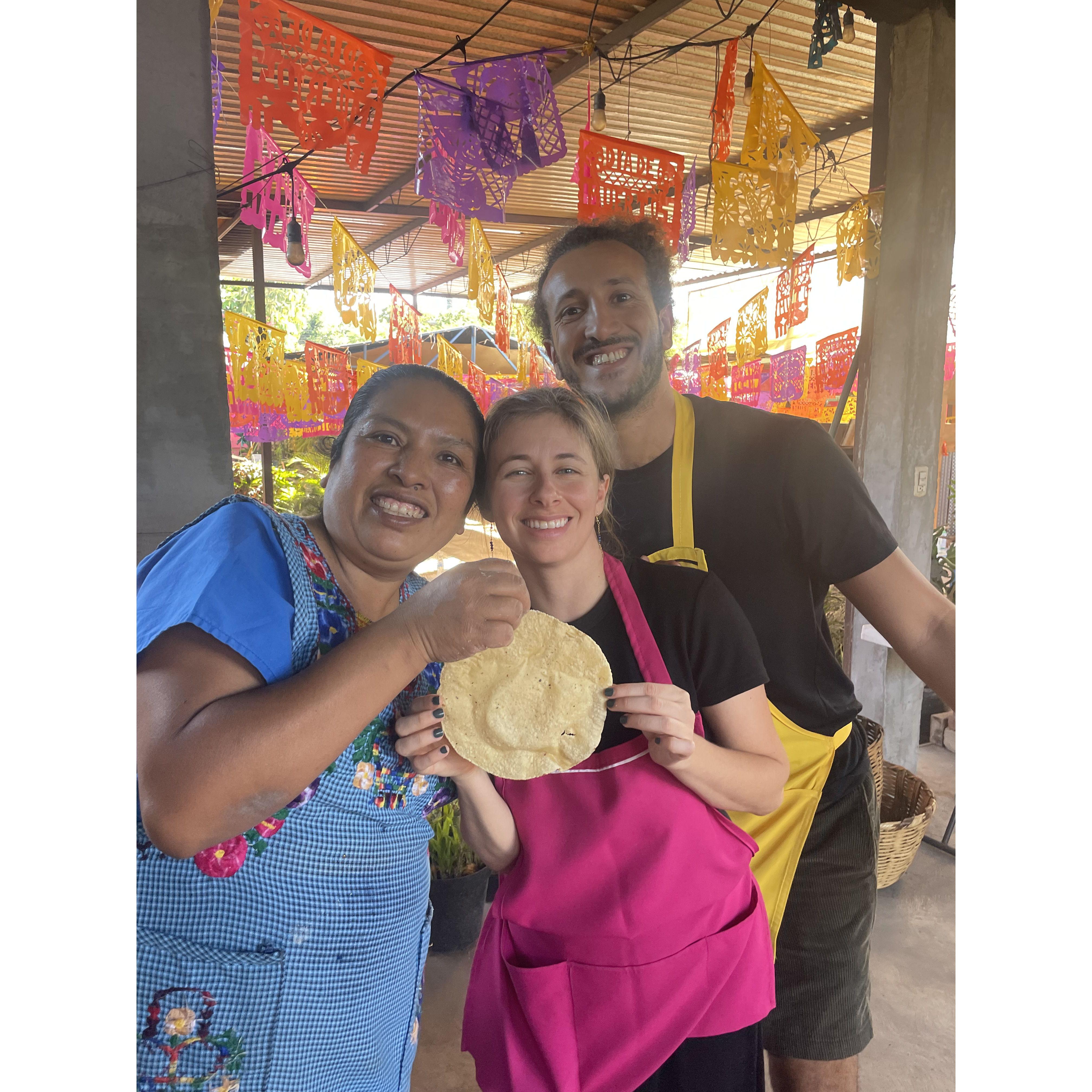 We traveled Mexico together for 10 days in Oaxaca. Here we are learning to make tortillas with Mimi.