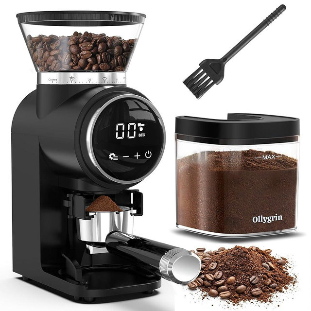 Ollygrin Conical Burr Coffee Grinder Electric, Compact Coffee Grinder for Home Use,Burr Mill Grinder with 30 Precise Grinding Sizes, Touch Panel, Removable Burr & Coffee Container, 2-12 Cups