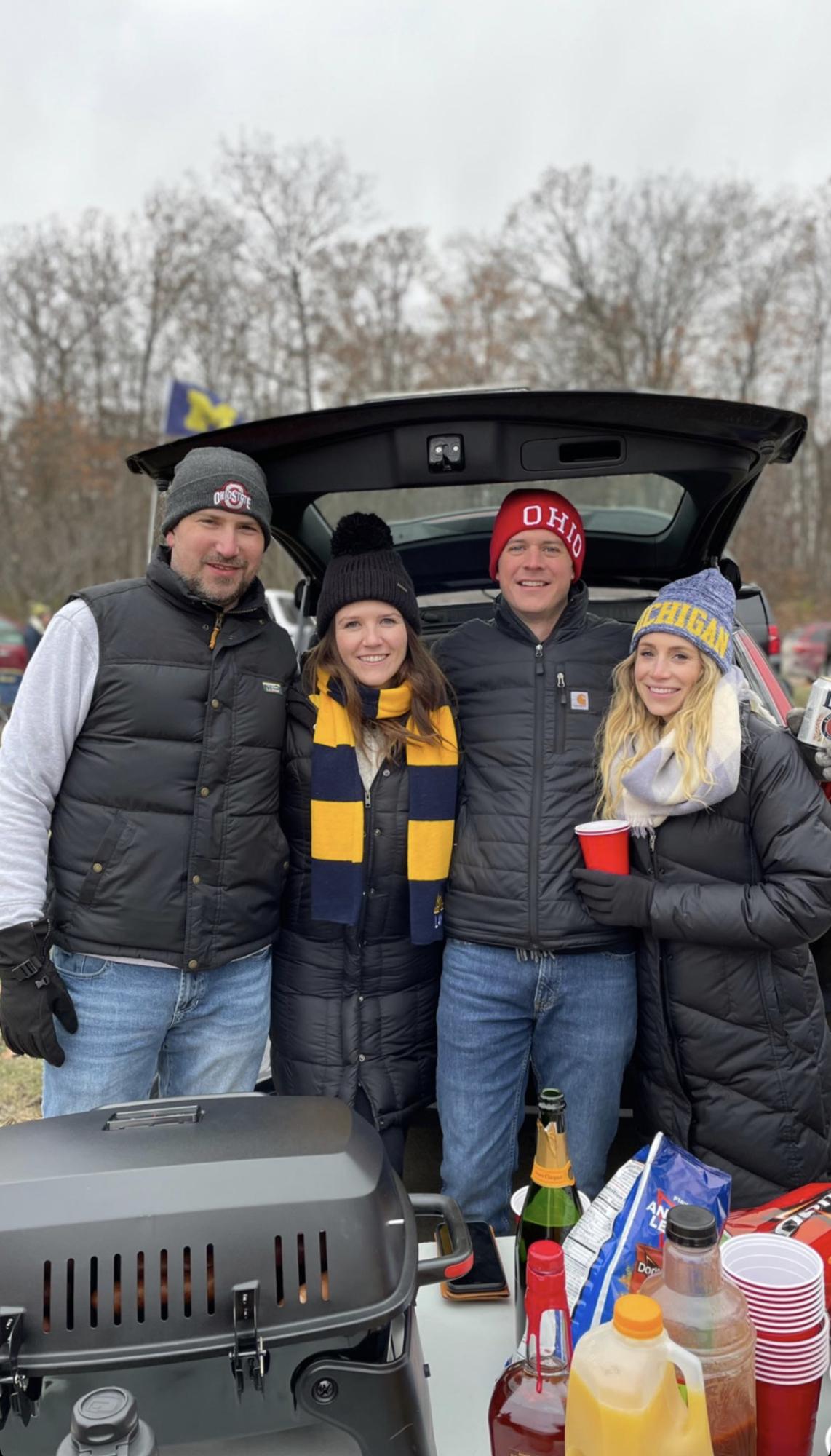 Our first OSU Michigan game together! Awesome but extremely cold tailgate with Rachel Hampton and Elliot Bromagen - November 2021 in Ann Arbor, MI (Michigan won!)