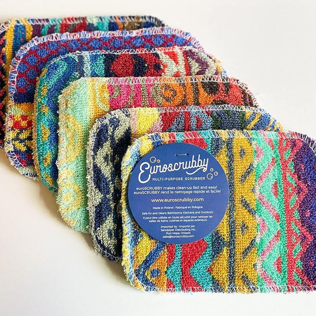 EuroSCRUBBY 6Pc Value Pack - Free Standard Shipping - Made in Europe of 100% Cotton and Tree Resin Fibres, Environmentally Friendly - Reusable and Recyclable