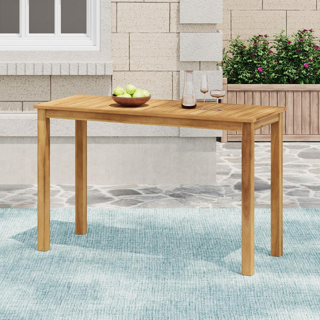 Christopher Knight Home Perla Outdoor Acacia Wood Rectangular Bar Table with Slatted Top, Light Teak