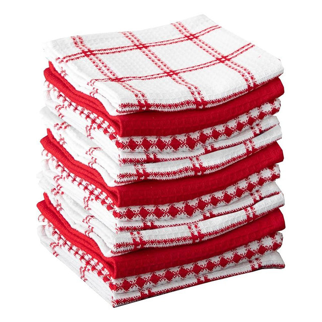 T-Fal Premium Waffle Dish Cloths: Highly Absorbent, Super Soft Long Lasting - 100% Cotton, 12"x13" Flat Waffle Dish Towel for Cleaning & Drying Dishes, (12-Pack), Red