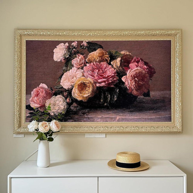 Elegant Vintage-Style TV Frame Compatible ONLY with Samsung The Frame TV(43",50",55",65",75" 85", Fits 2021-2025,2025 PRO,LS03A/B/C/D/FA/FW)(Champagne Gold, 55)