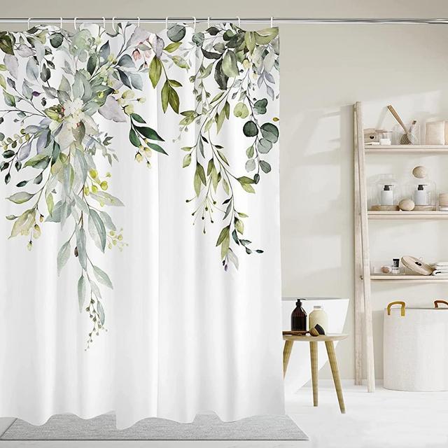 Onlalasyc Shower Curtain, Plant Shower Curtain, Watercolor Leaves on The Top Shower Curtain Sets for Bathroom Home Hotel, Waterproof and Machine Washable with 12 Hooks, 72×72 inch