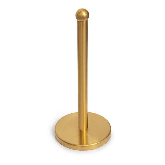 Modern Touch Accents Paper Towel Holder – Hand Towel Dispenser with Weighted Non-Slip Base for Kitchen, Countertop, Bathroom & Hotels - Easy One-Handed Tear Toilet Paper Roll Holder (Brushed Gold)