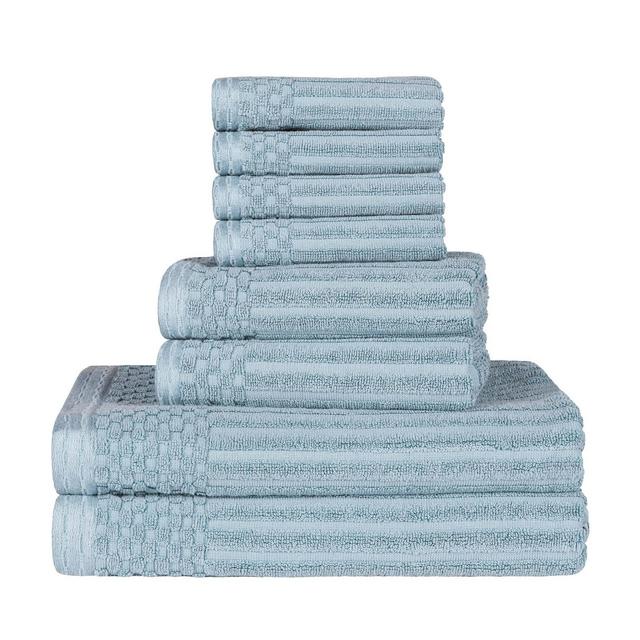 Cotton Highly Absorbent 8-Piece Solid and Checkered Border Towel Set, Slate Blue - Blue Nile Mills