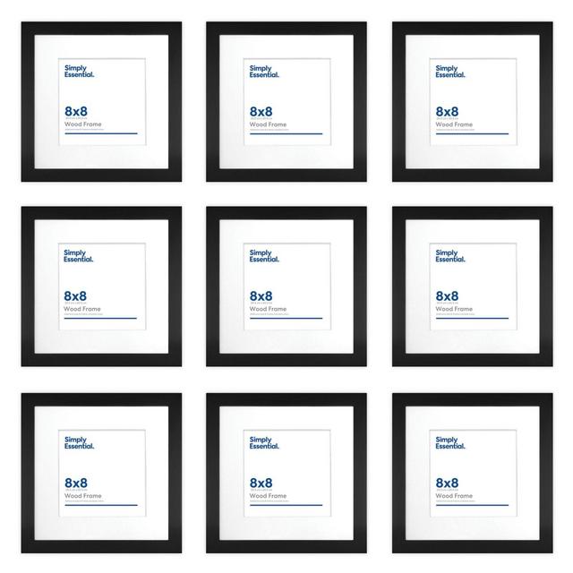 Simply Essential™ Gallery 8-Inch x 8-Inch Matted Wood Picture Frames in Black (Set of 9)