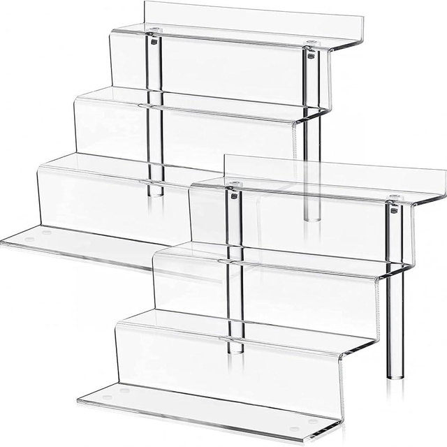 YIDITTHOPE 12 Inch Acrylic Shelf in 2 Pack, 4 Tier Perfume Organizer and Cologne Organizer, Funko POP Shelves Tiered Riser Display Stand, Acrylic Display for Decoration and Organizer