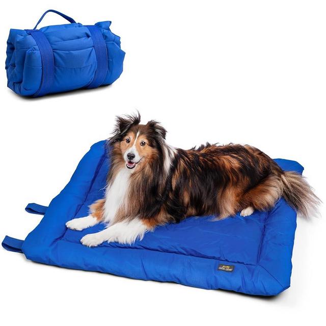 CANINE CANYON Travel Dog Beds, Foldable, Water Resistant, Machine Washable Dog Bed, Dog Bed for Medium Size Dog, Portable Indoor/Outdoor Dog Bed for Camping, Parks, or Home, Dark Blue