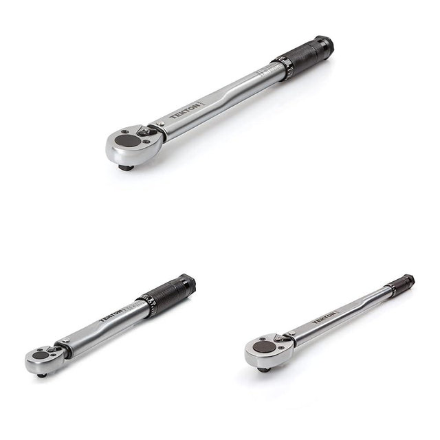 TEKTON 3/8 Inch Drive Micrometer Torque Wrench 1/4 Inch Drive Micrometer Torque Wrench (20-200 in.-lb.) | 24320 1/2 Inch Drive Micrometer Torque Wrench (10-150 ft.-lb.) | 24335