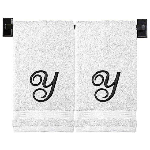 Custom Luxury Towels White Hand Towels for Bathroom - Monogrammed | Luxury Cotton Turkish Towels | Embroidered in USA | Set of 2 | Choose Set Color and Letter | A - Z | Script Font