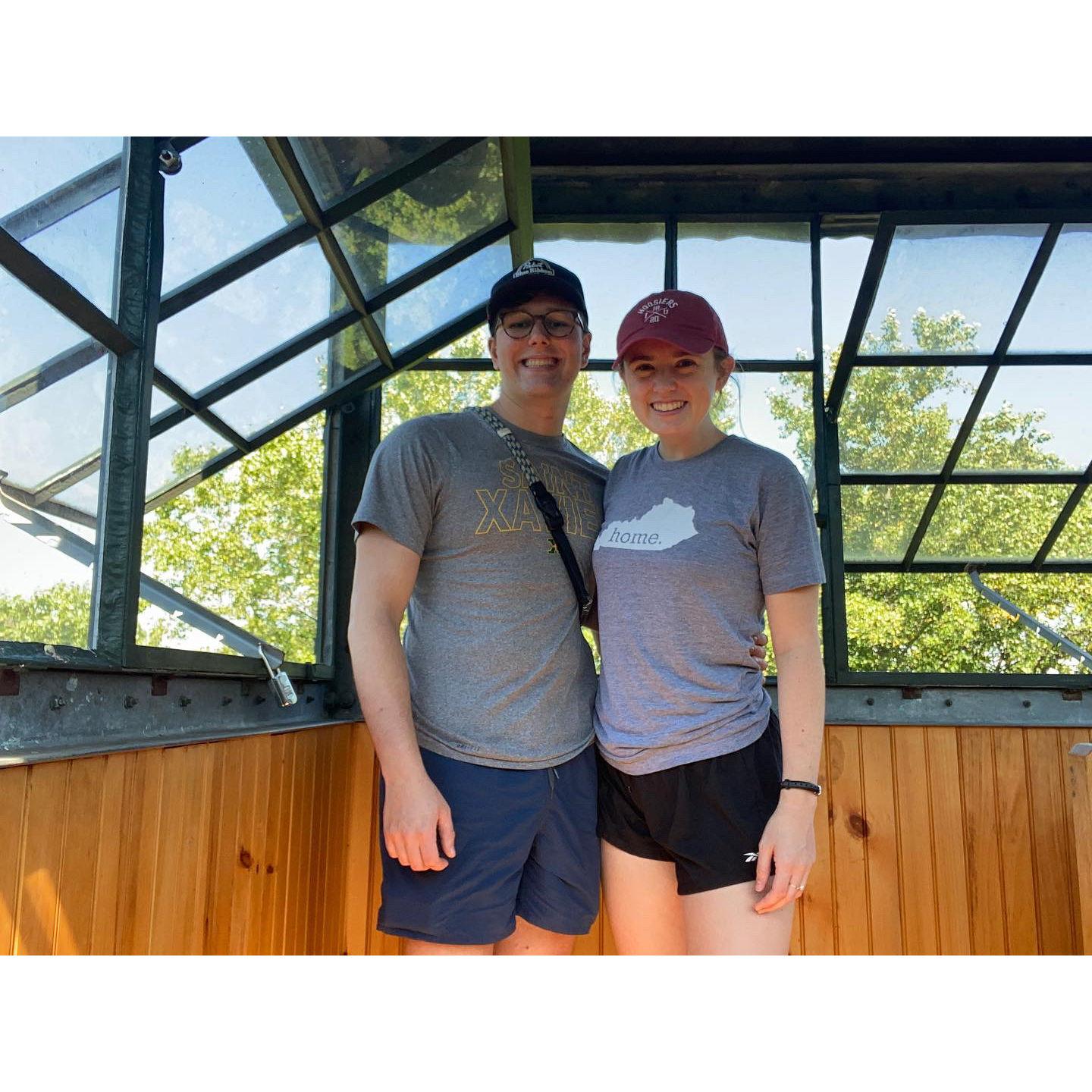 Exploring the fire towers near Kate's law school in Indiana.