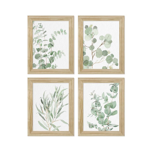 Botanical Plant Wall Art Prints: Sage Green Eucalyptus Picture Decor 4 Piece Framed Boho Leaves Poster for Bathroom Bedroom Living Room Home Decoration 8" x 10"