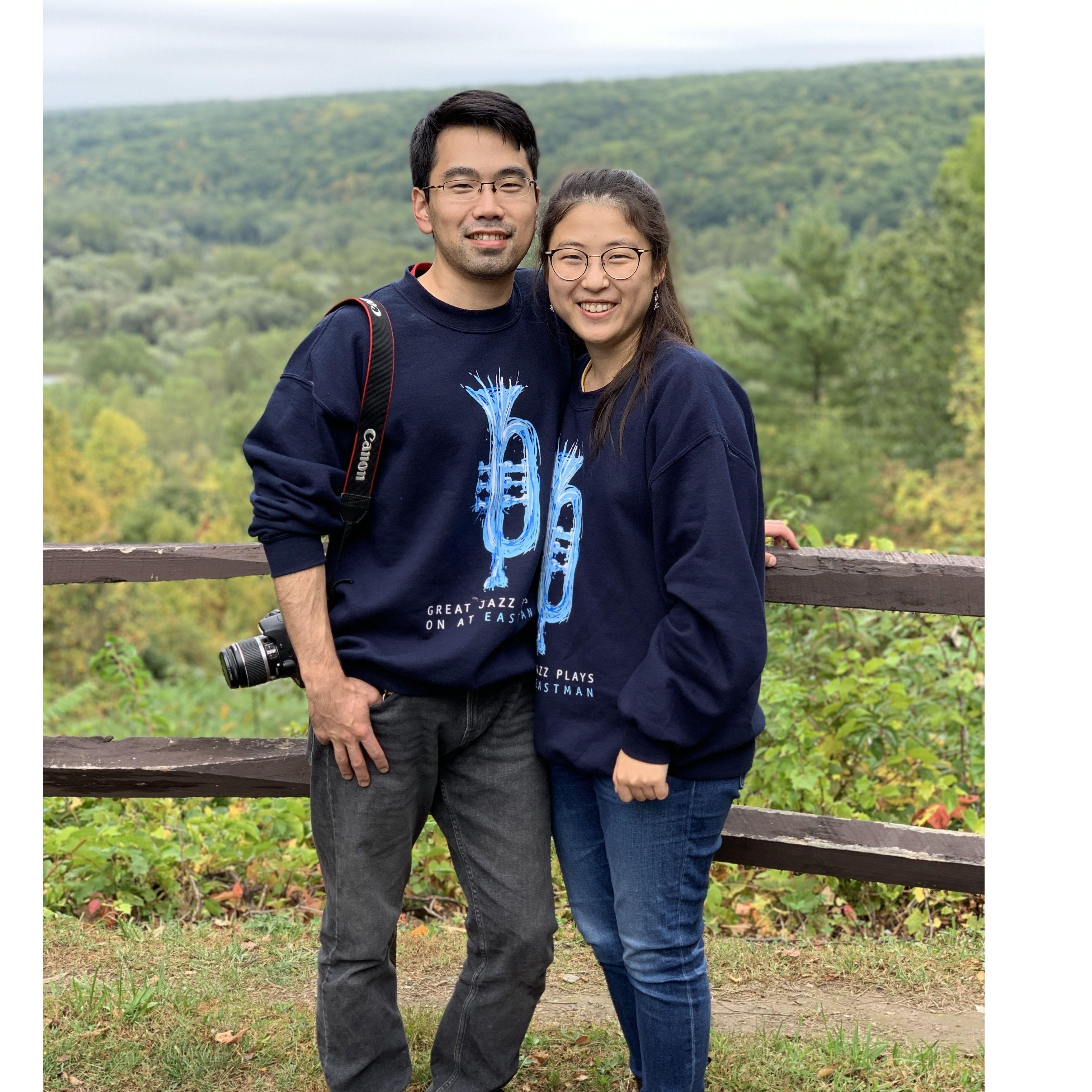 Letchworth State Park. When we were taking photos of each other, some other hiker took pictures of us together!