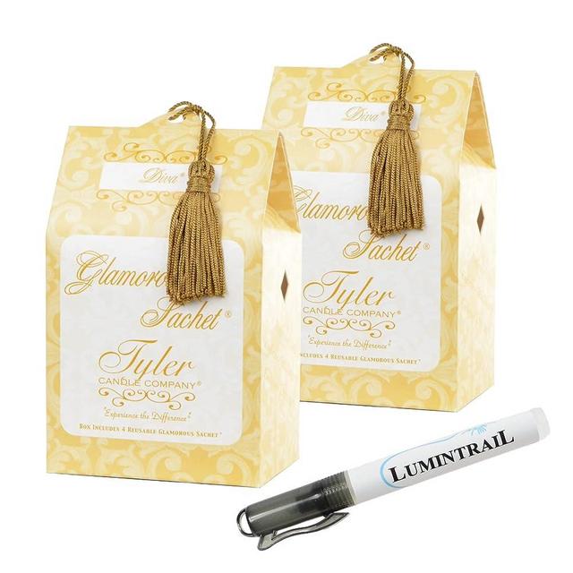 Tyler Diva Dryer Sachets, 4 Glamorous Reusable Dryer Sachets Each Pack, 2 Pack, Home, or Personal Sachet, Bundle with a Lumintrail Degreaser Pen