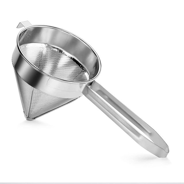 New Star Foodservice 34257 18/8 Stainless Steel China Cap Strainer, 8-Inch, Fine Mesh