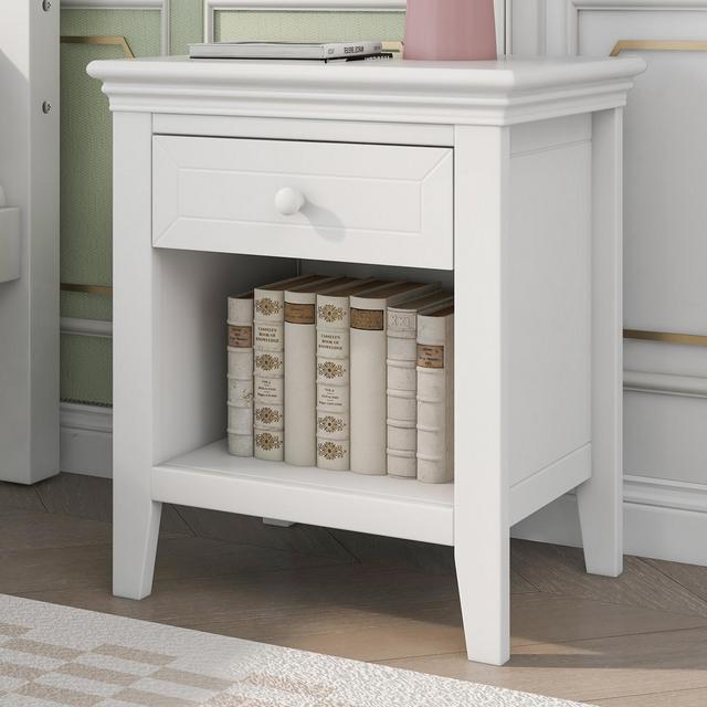 Simplie Fun Traditional Concise Style White Solid Wood One-Drawer Nightstand