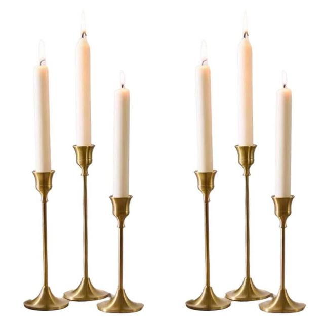 Generic Set of 6 Gold Tapered Candle Holders, Vintage Style Minimalist Decorative centerpieces, Candlestick Holders for Celebration, Table, Wedding, Party