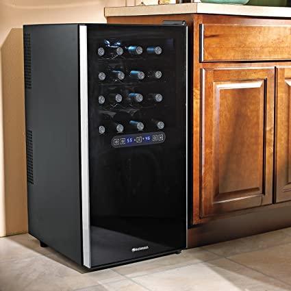 Wine Enthusiast Silent 32 Bottle Wine Refrigerator - Freestanding Touchscreen Dual Zone Wine Cooler, Black w/ Chrome