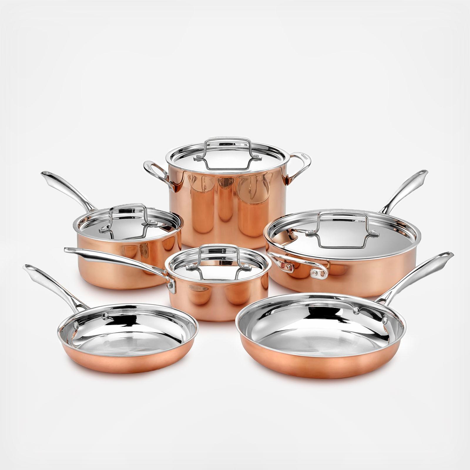 Cuisinart hammered tri ply stainless steel 9 piece cookware set Cuisinart Tri Ply Copper 10 Piece Cookware Set Zola