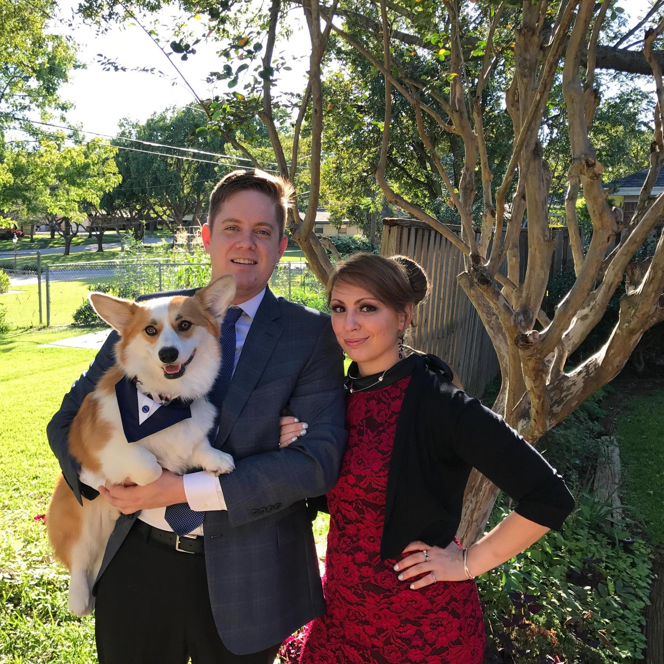 We decided to take a "family portrait" after getting all snazzy for a wedding we were attending