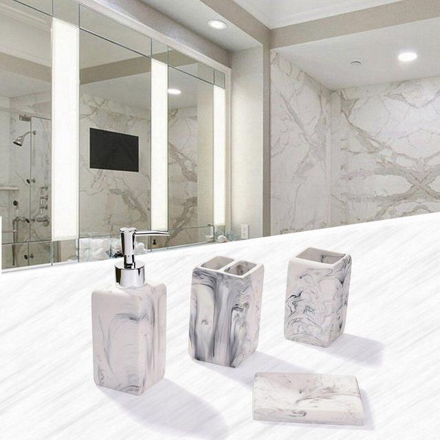 Perreault Marble 4 Piece Bathroom Accessory Set
