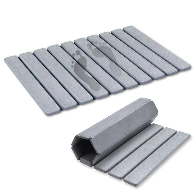 Revid Foldable Stone Bath Mats for Bathroom, 24"(L)×16"(W) Absorbent Diatomaceous Earth Bath Mat, Non-Slip Quick Dry Bath Mat, Grey