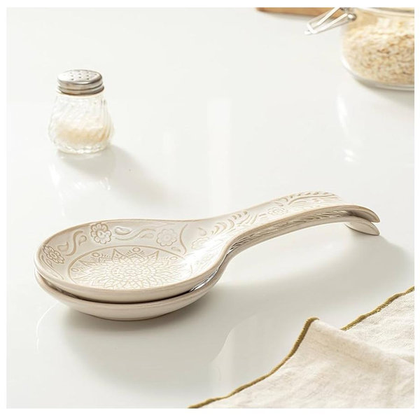 Ceramic Spoon Rest Set of 2, Large Spoon (9 inch) Holder for Kitchen Counter, Kitchen Accessories, Dishwasher Safe, White