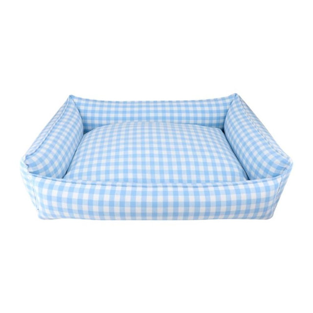 Gingham Dog Bed for Small Dogs Washable Plaid Dog Bed for Medium Dogs Checked Dog Bed with Removable Cover (XL - 23"x 30",Blue)