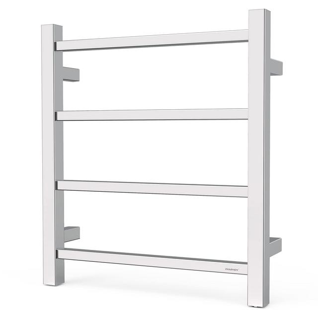 SHARNDY Towel Warmer Polished for Bathroom Wall Mounted Bath Towel Heater Plug-in Electric Heated Towel Rack Stainless Steel Square 4 Bars Drying Rack ETW13-2A 35W 19.69x17.71x4.33 inches (Red Switch)