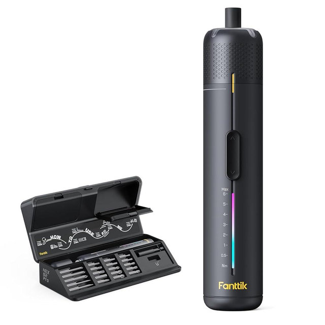 Fanttik S2 Pro Electric Screwdriver, Cordless Screwdriver Set, 7 Torque Settings, 0.5 to 6N.m, 20 Magnetic Bits, 1/4''Hex Shank, with 90° Angle Adapter, for Furniture, Household Repairs