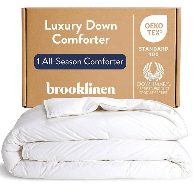 Brooklinen Lightweight Canadian Down Comforter, Breathable Summer Duvet Insert, 100% Cotton Sateen Shell, Ultra-Soft Fluffy Bedding, Baffle Box, Secure Duvet Loops - Full/Queen