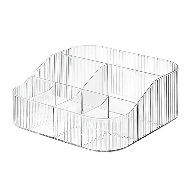 DASITON Large Capacity Makeup Brush Holder,8 Slot Makeup Brush Cup,Vintage striped Make Up Brush Holder,for Vanity Decor,Bathroom Countertops,Desk Storage Container,Cosmetic Display cases(Clear-XL)