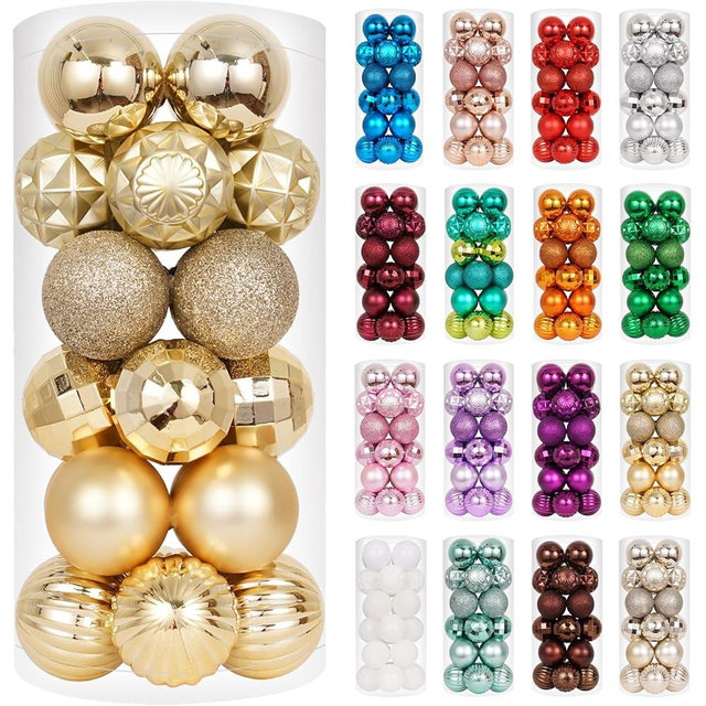 XmasExp 24ct Christmas Ball Ornaments Shatterproof Christmas Ornaments Set Decorations for Xmas Tree Balls 40mm/1.57” (1.57'', Gold)