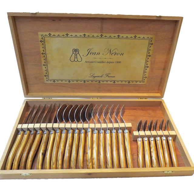 Laguiole France Olive Wood, Set of 24 Flatware