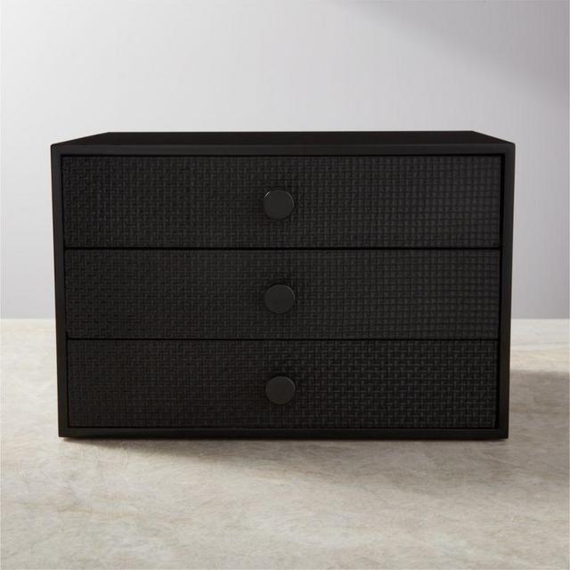 Black Cane 3-Drawer Jewelry Box