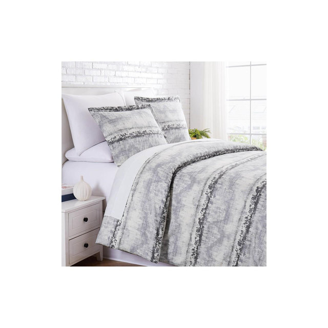 Southshore Fine Living Abstraction 3-Piece Cotton Duvet Cover Set Grey King / California King